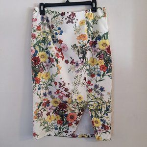 NWT Lucy Paris White Floral Print Midi Pencil Skirt